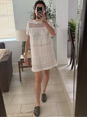 Isabel Marant Étoile Short Sleeve Shift Dress with Crochet Insets Size 38/US 6